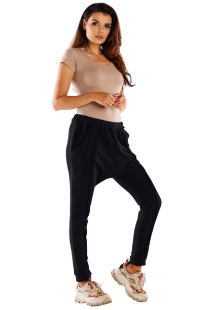 Spodnie damskie dresowe z obniżonym krokiem bawełniane czarne